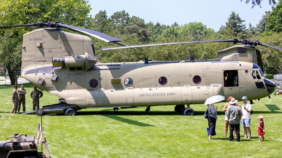 CH-47 Chinook helicopter on the WCC campus at Vet Fest 2023