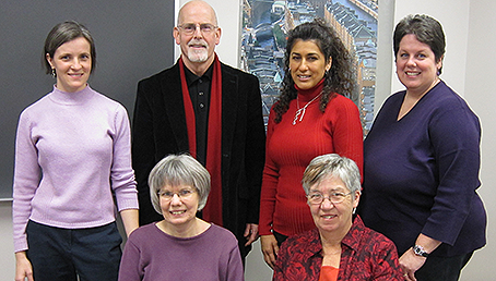 From left to right, top row: Heather Zettelmaier, Peter Marshall, Anna Sowards, and Betsy Foss. Bottom row: Mary Anderson, Susan Glowski.